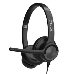 CLARO Wired Stereo Dual Ear Headset w/ Integrated AI-Powered ENC Microphone