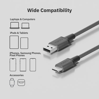 3ft USB-A to USB-C Braided Nylon Charge & Sync Cable