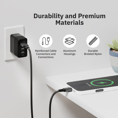 3ft USB-A to USB-C Braided Nylon Charge & Sync Cable