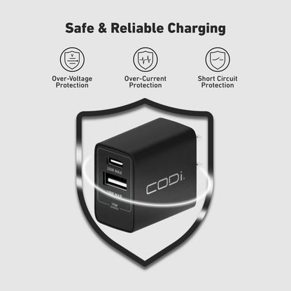 20W Dual Port Wall Charger, USB-C & USB-A Outputs