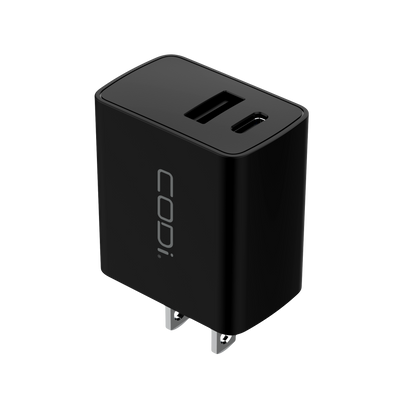 20W Dual Port Wall Charger, USB-C & USB-A Outputs