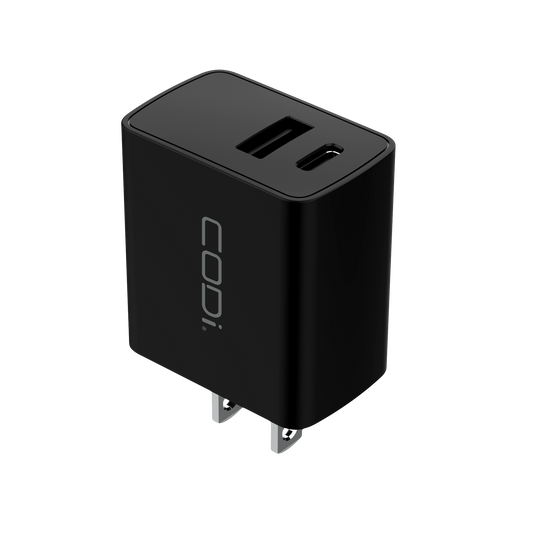 20W Dual Port Wall Charger, USB-C & USB-A Outputs