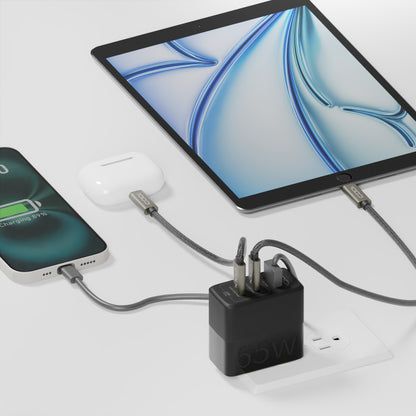 65W GaN Triple Port Wall Charger, USB-C & USB-A Outputs