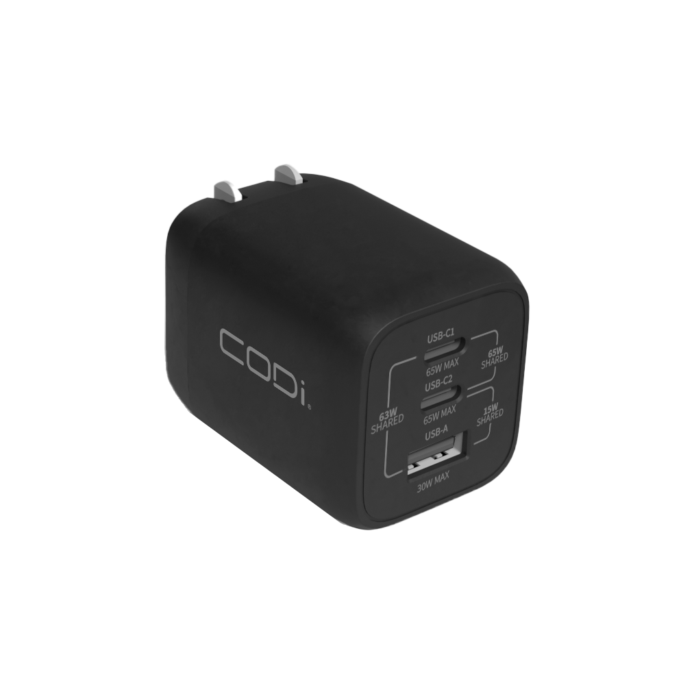 65W GaN Triple Port Wall Charger, USB-C & USB-A Outputs - CODi Worldwide