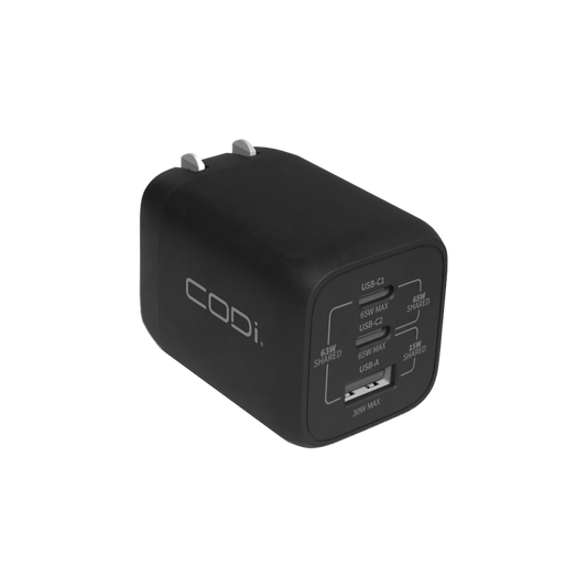 65W GaN Triple Port Wall Charger, USB-C & USB-A Outputs