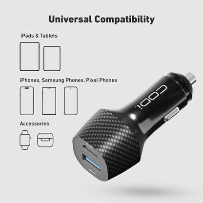 20W Dual Port Car Charger, USB-A & USB-C Outputs