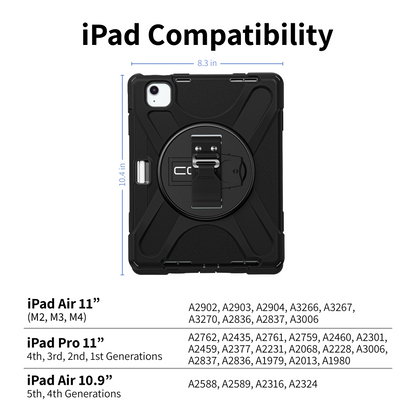 Rugged Case for iPad Air 11" (M2, M3, M4), iPad Pro 11" (4th, 3rd, 2nd, 1st Generation), iPad Air 10.9" (5th, 4th Generation)