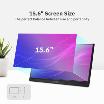 15.6-inch screen size display with 'CODi' branding on a white background