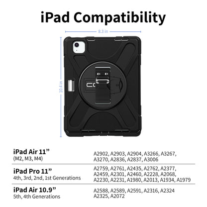 Rugged Case for iPad Air 11" (M2, M3, M4), iPad Pro 11" (4th, 3rd, 2nd, 1st Generation), iPad Air 10.9" (5th, 4th Generation) w/ Integrated Screen Protector