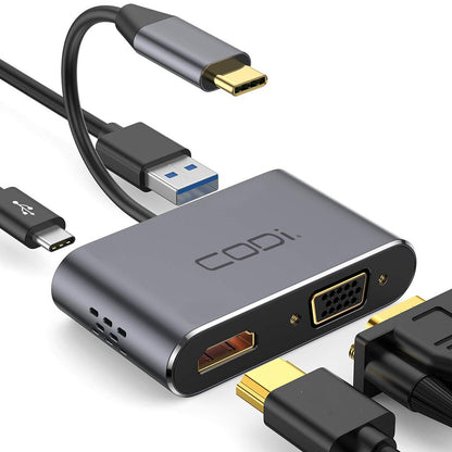 4-In-1 USB-C Display Adapter (HDMI, VGA, USB-C PD, USB-A 3.0) - CODi Worldwide